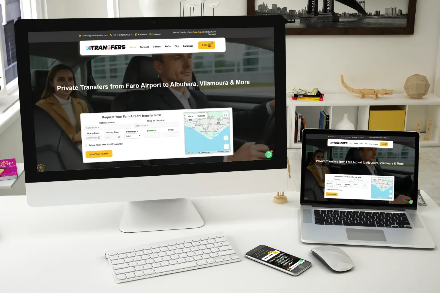 Projeto RPlusTransfers desenvolvido pela EwardSolution – website responsivo para sistema de reservas de transfers no Algarve