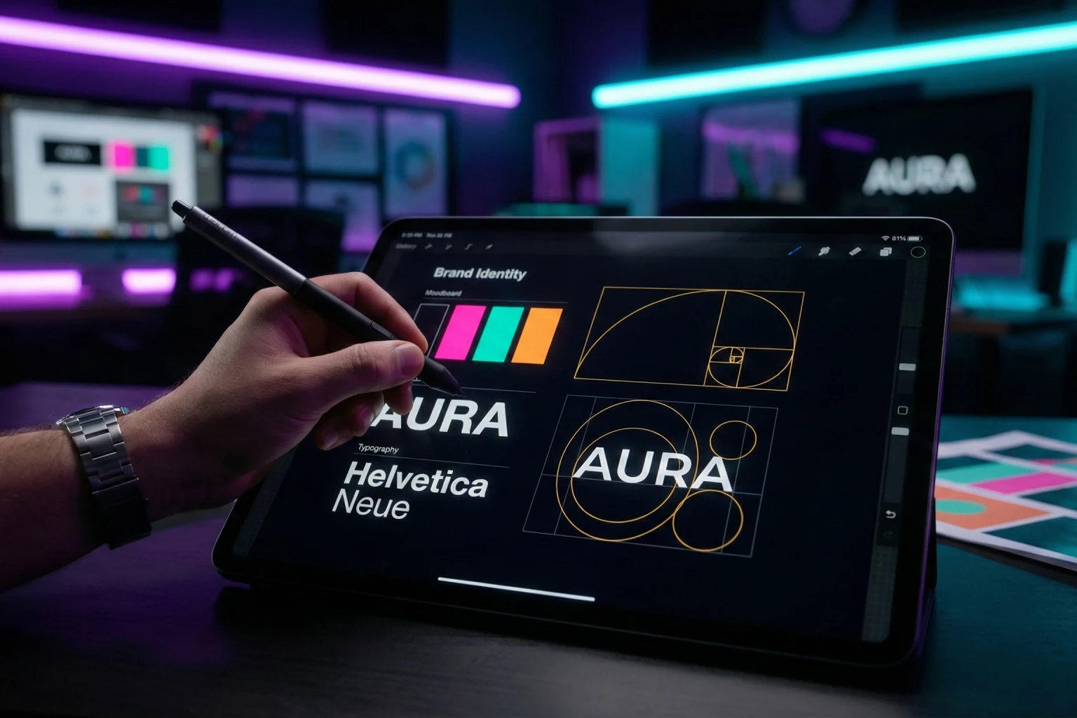 Processo de criação de identidade visual e estratégia de design gráfico em tablet digital - EwardSolution