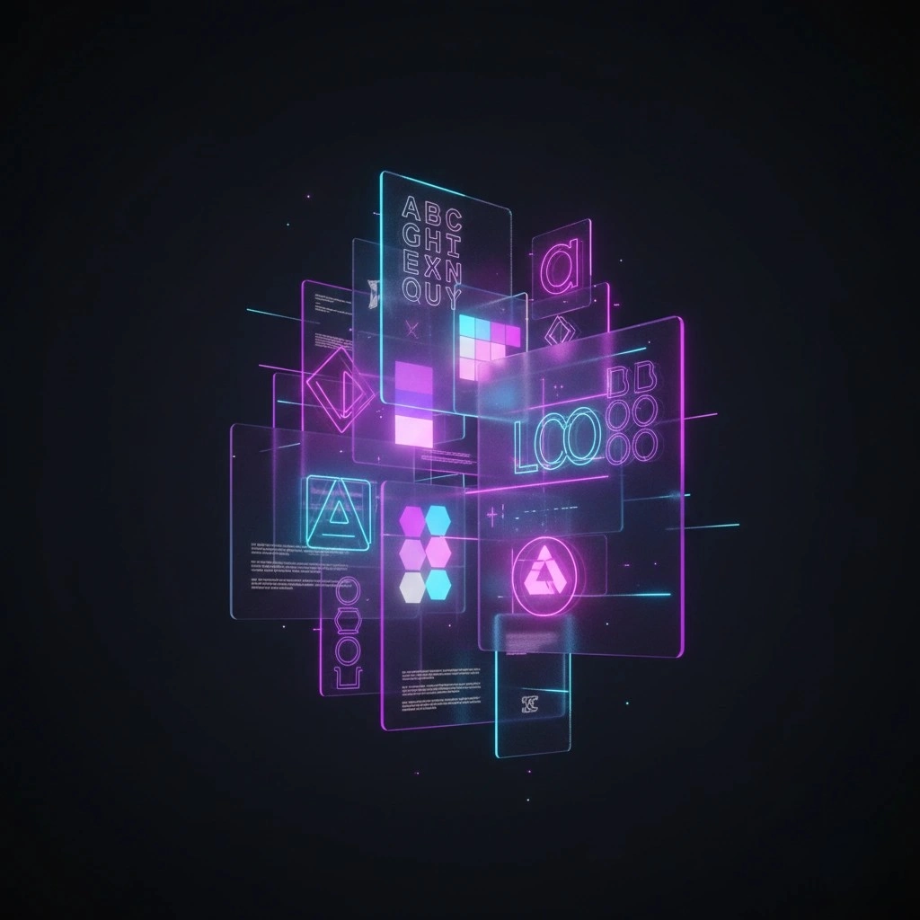 Composição 3D de elementos de identidade visual e branding para empresas Design Gráfico no Algarve - EwardSolution