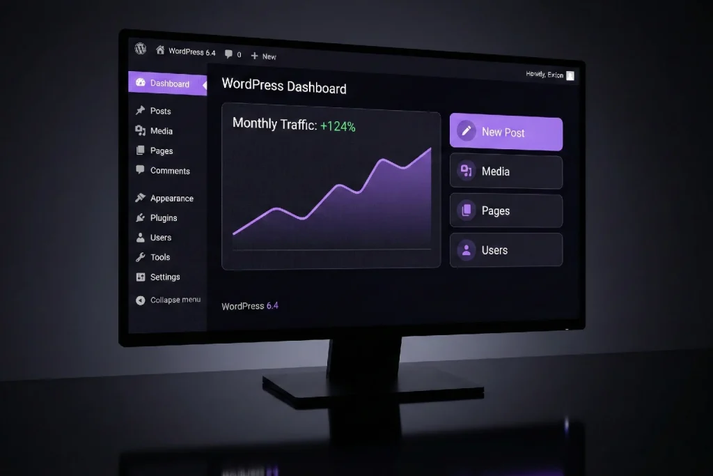 Painel de controlo WordPress intuitivo e fácil de gerir para clientes da EwardSolution.