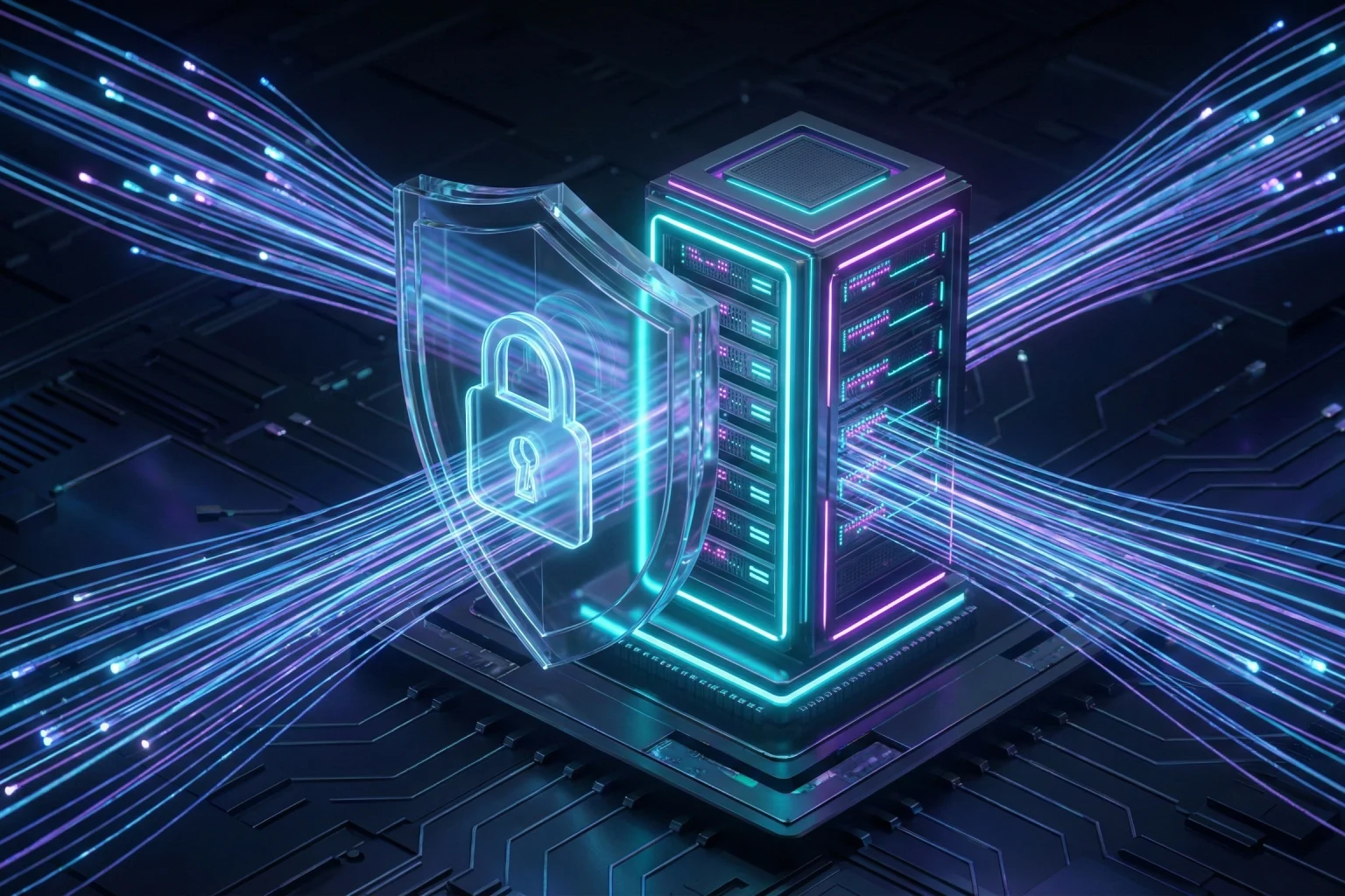 Ilustração 3D de servidor seguro com certificado SSL e proteção de dados para alojamento web - EwardSolution