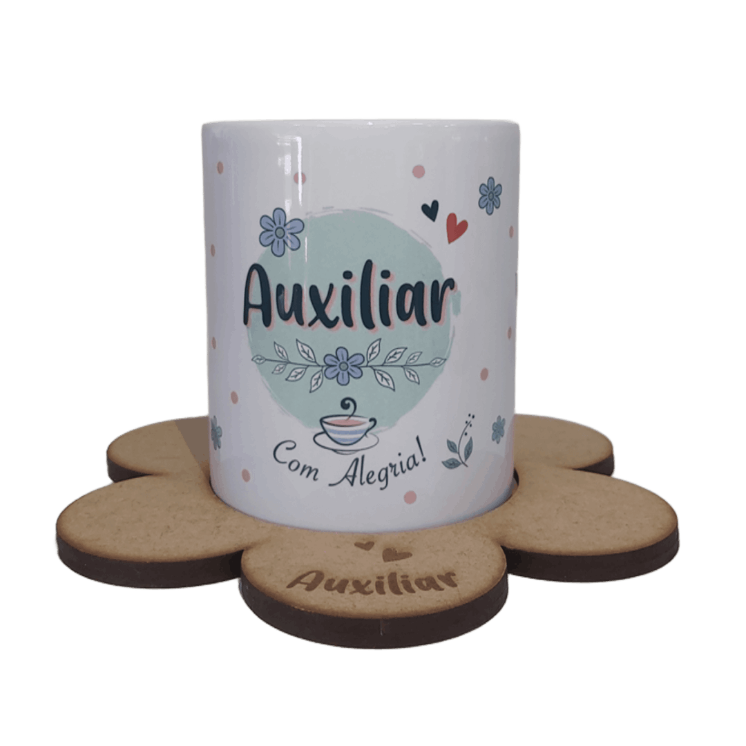 20250604_152317(1) Caneca "Auxiliar - Com Alegria" com base em forma de flor em mdf - Image 1
