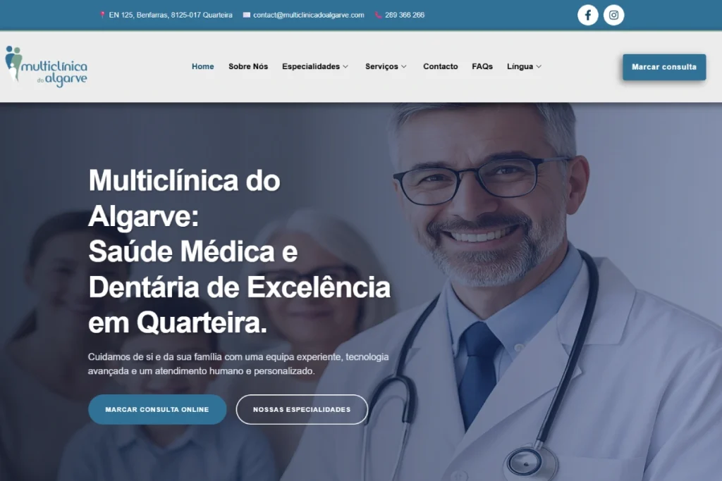 capture da home do projecto multiclinica do algarve desenvolvido pela ewardsolution