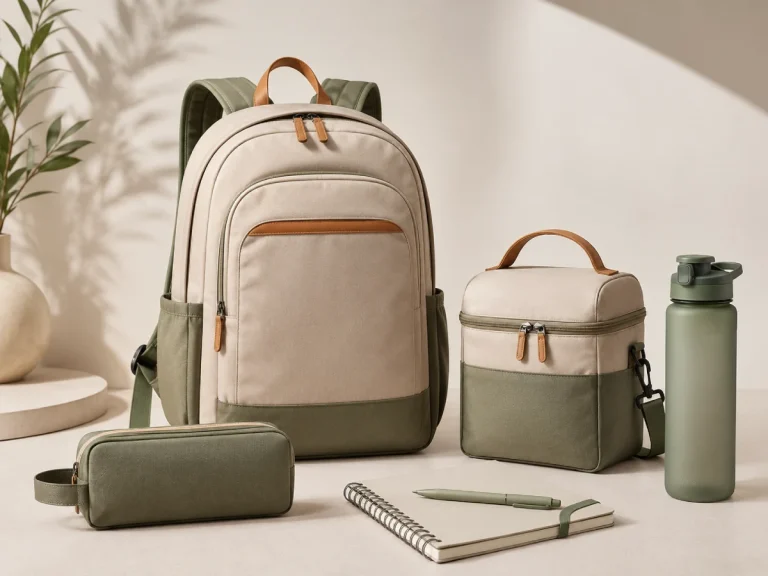 Mochila, lancheira, estojo e garrafa para escola