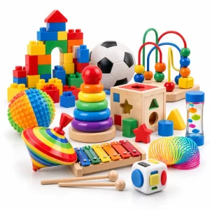 Seleção variada de brinquedos para diferentes idades