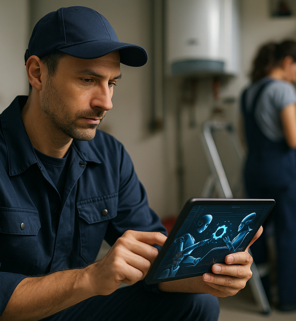 Profesional de servicios utilizando IA para automatizar tareas